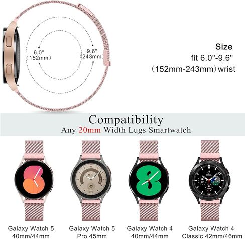 Metal Bands Compatible with Samsung Galaxy Watch 5 Band 40mm 44mm, Galaxy Watch 5 Pro Bands 45mm, 20mm Stainless Steel Replacement Strap for Galaxy Watch 5 Band Women Men in Kuwait