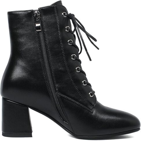 حذاء نسائي من COOLLULU بكعب عالٍ مكتنز ومقدمة مربعة حذاء من الجلد برباط وسحاب جانبي حذاء أنيق عتيق in Kuwait