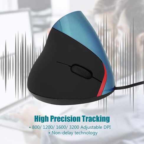 ماوس ألعاب سلكي بدقة 3200 نقطة في البوصة، ماوس USB سلكي عمودي، تصميم مريح، ماوس ألعاب لمسند المعصم، ماوس ألعاب عمودي، مناسب لأجهزة الكمبيوتر المحمولة (أزرق) in Kuwait