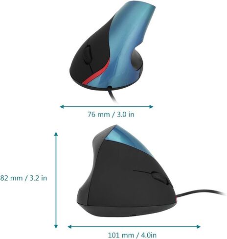 ماوس ألعاب سلكي بدقة 3200 نقطة في البوصة، ماوس USB سلكي عمودي، تصميم مريح، ماوس ألعاب لمسند المعصم، ماوس ألعاب عمودي، مناسب لأجهزة الكمبيوتر المحمولة (أزرق) in Kuwait