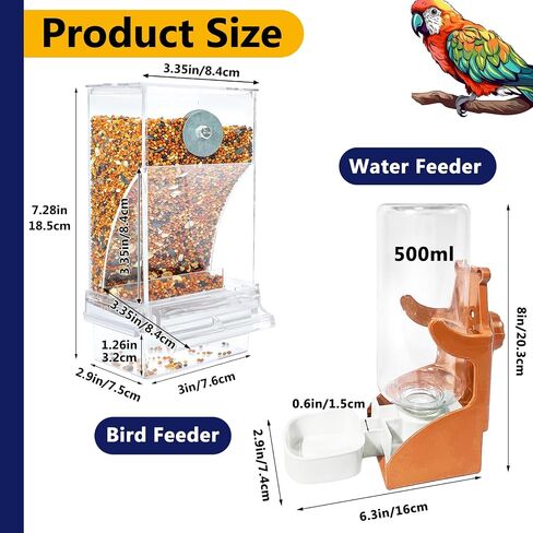 VERTUPET No Mess Bird Feeder حاوية طعام أكريليك شفافة أوتوماتيكية لقفص تغذية الببغاء الأوتوماتيكية حاوية البذور ملحقات القفص للببغاء الكناري وكوكاتيل فينش in Saudi Arabia