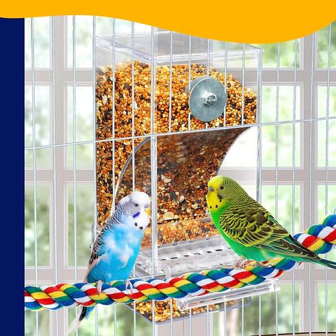VERTUPET No Mess Bird Feeders Automatic Transparent Acrylic Food Container for Cage Automatic Parrot Feeder Seed Container Cage Accessories for Budgies Canary Cockatiel Finch in Saudi Arabia