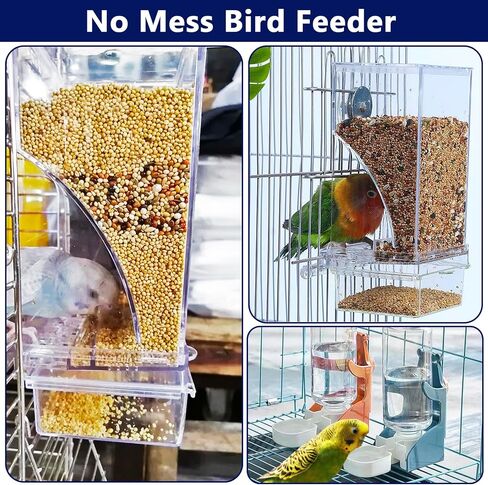 VERTUPET No Mess Bird Feeder حاوية طعام أكريليك شفافة أوتوماتيكية لقفص تغذية الببغاء الأوتوماتيكية حاوية البذور ملحقات القفص للببغاء الكناري وكوكاتيل فينش in Saudi Arabia