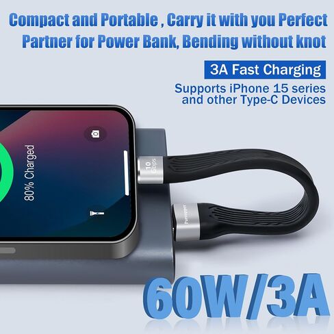 كابل USB C مسطح قصير بطول 0.4 قدم، كابل شحن USB-A إلى USB-C، يدعم مزامنة البيانات بسرعة 10 جيجابت في الثانية، شحن سريع 3A، تصميم FPC، لبنك الطاقة، سلسلة iPhone 15، MacBook Pro، Galaxy 23، OnePlus 8T LG V40 in Saudi Arabia