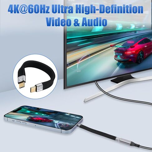 كابل USB C مسطح قصير بطول 0.4 قدم، كابل شحن USB-A إلى USB-C، يدعم مزامنة البيانات بسرعة 10 جيجابت في الثانية، شحن سريع 3A، تصميم FPC، لبنك الطاقة، سلسلة iPhone 15، MacBook Pro، Galaxy 23، OnePlus 8T LG V40 in Saudi Arabia
