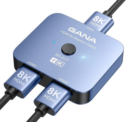 GANA HDMI 2.1 Switch, 8K HDMI Switcher Splitter 2 in 1 Out, Supports 4K@120Hz,8K@60Hz, 48Gbps Aluminum Bi-Directional Ultra HD HDMI Hub Compatible with PS5/4,Xbox,Roku,Apple TV,Fire Stick in Saudi Arabia