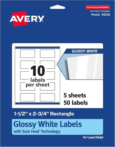 Avery Rectangle Labels with Sure Feed, 1.5" x 2.75", 100 Glossy White Labels (36456) in Saudi Arabia