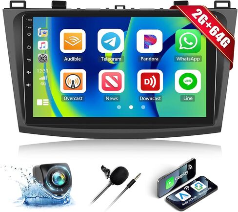 2G + 64G ستيريو سيارة لمازدا 3 راديو 2010-2013 أندرويد 13 راديو مع Carplay لاسلكي Android Auto 9 بوصة شاشة تعمل باللمس راديو سيارة بلوتوث مع نظام تحديد المواقع والملاحة HiFi WiFi FM RDS وحدة رئيسية مع كاميرا احتياطية in Saudi Arabia