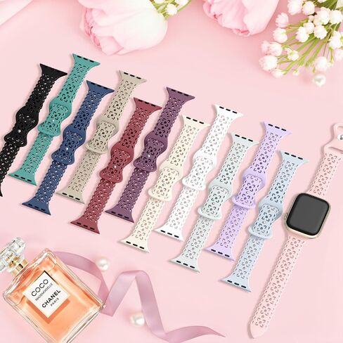 6 Pack Lace Cute Silicone Band Compatible with Apple Watch Bands 38mm 40mm 41mm 42mm 44mm 45mm 46mm 49mm Women,Slim Engraved Floral Sport Strap for iWatch Bands Ultra SE Series 10 9 8 7 6 5 4 3 2 1 in Saudi Arabia