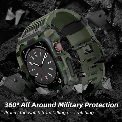 متوافق مع سوار ساعة Apple مقاس 45 مم 44 مم 42 مم مع حافظة، حزام رياضي متين للرجال مصنوع من مادة TPU العسكرية مع قطع معدنية مع غطاء ممتص للصدمات لسلسلة iWatch 9/8/7/6/SE/5/4/3/2/1 in Kuwait