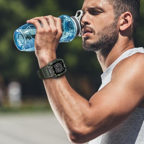 متوافق مع سوار ساعة Apple مقاس 45 مم 44 مم 42 مم مع حافظة، حزام رياضي متين للرجال مصنوع من مادة TPU العسكرية مع قطع معدنية مع غطاء ممتص للصدمات لسلسلة iWatch 9/8/7/6/SE/5/4/3/2/1 in Kuwait