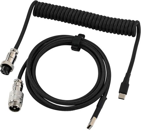 EPOMAKER Mix V2 1.8m Coiled Keyboard Cable, USB C to USB A Double-Sleeved Cable for Mechanical Gaming Keyboard, with Detachable Metal Aviator for Custom Keyboard (Black) in Saudi Arabia