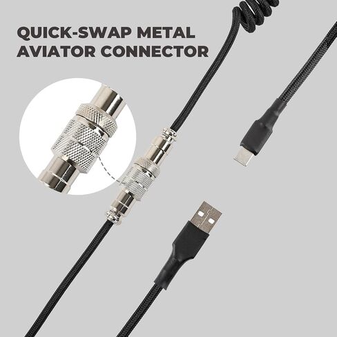 EPOMAKER Mix V2 1.8m Coiled Keyboard Cable, USB C to USB A Double-Sleeved Cable for Mechanical Gaming Keyboard, with Detachable Metal Aviator for Custom Keyboard (Black) in Saudi Arabia