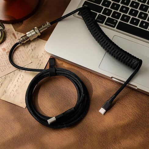 كابل لوحة مفاتيح ملفوف EPOMAKER Mix V2 بطول 1.8 متر، كابل USB C إلى USB A مزدوج الأكمام للوحة مفاتيح الألعاب الميكانيكية، مع طيار معدني قابل للفصل للوحة المفاتيح المخصصة (أسود) in Saudi Arabia