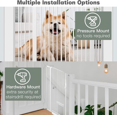 Extra Tall 55 inch Baby Gate with Cat Door, Adjustable 29.5"and 46.06" Wide Cat Dog Gate Pet Gate Easy Walk Thru Pet Door for Stairs Doorway, Pressure Mounted Safety Child Gate (55*46inch) in Saudi Arabia