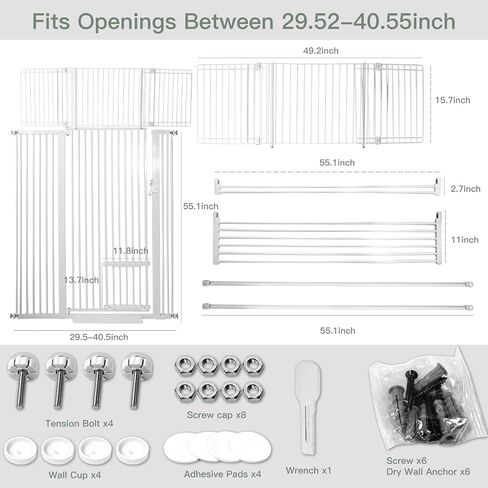 Extra Tall 55 inch Baby Gate with Cat Door, Adjustable 29.5"and 46.06" Wide Cat Dog Gate Pet Gate Easy Walk Thru Pet Door for Stairs Doorway, Pressure Mounted Safety Child Gate (55*46inch) in Saudi Arabia