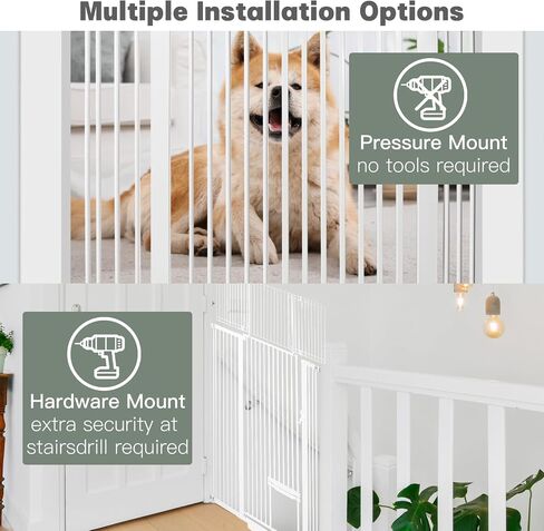 Extra Tall 55 inch Baby Gate with Cat Door, Adjustable 29.5"and 46.06" Wide Cat Dog Gate Pet Gate Easy Walk Thru Pet Door for Stairs Doorway, Pressure Mounted Safety Child Gate (55*46inch) in Saudi Arabia