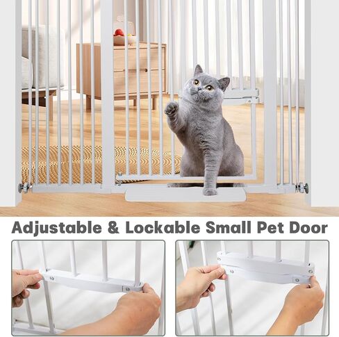 Extra Tall 55 inch Baby Gate with Cat Door, Adjustable 29.5"and 46.06" Wide Cat Dog Gate Pet Gate Easy Walk Thru Pet Door for Stairs Doorway, Pressure Mounted Safety Child Gate (55*46inch) in Saudi Arabia