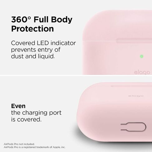 حافظة elago الأصلية متوافقة مع حافظة Apple AirPods Pro - غطاء سيليكون واقٍ مع سلسلة مفاتيح، فتحة دقيقة، تدعم الشحن اللاسلكي (أخضر فاتح) in Saudi Arabia