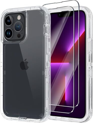 Annymall for iPhone 13 Pro Max 6.7" Case with [Belt Clip Holster] [Glass Screen Protector], 3-Layer Shockproof Rugged Protection Heavy Duty Full Body Phone Cover for Apple iPhone 13 Pro Max (Black) in Saudi Arabia