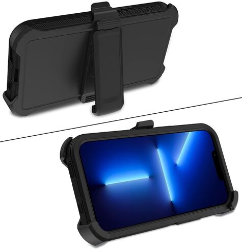 Annymall for iPhone 13 Pro Max 6.7" Case with [Belt Clip Holster] [Glass Screen Protector], 3-Layer Shockproof Rugged Protection Heavy Duty Full Body Phone Cover for Apple iPhone 13 Pro Max (Black) in Saudi Arabia