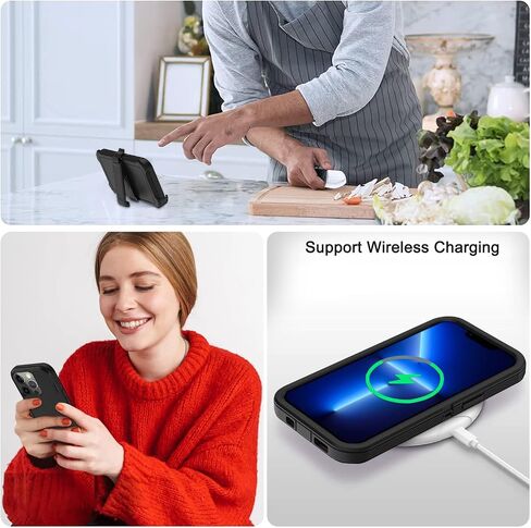 Annymall for iPhone 13 Pro Max 6.7" Case with [Belt Clip Holster] [Glass Screen Protector], 3-Layer Shockproof Rugged Protection Heavy Duty Full Body Phone Cover for Apple iPhone 13 Pro Max (Black) in Saudi Arabia