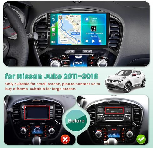 [2+64 جيجابايت] ستيريو سيارة Ohradio Android لسيارة Nissan Juke 2011-2016 مع Carplay Android Auto، راديو سيارة بشاشة لمس عالية الدقة 9 بوصة مع وصلة مرآة، بلوتوث GPS، واي فاي، SWC FM RDS DSP in Kuwait