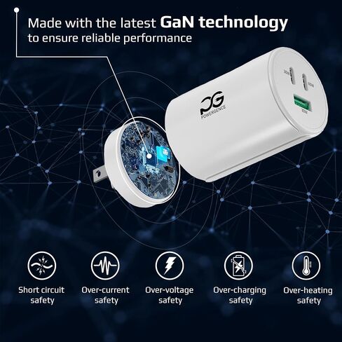 شاحن حائط Go Ultra-Portable 65W 3-Port USB-C وUSB-A مع تقنية GaN - محول محمول وقابل للطي لأجهزة الكمبيوتر المحمولة وThinkpads وMacbooks وiPhone وSamsung Galaxy وGoogle Pixel in Saudi Arabia