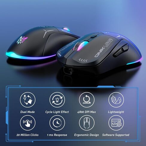 Wireless Gaming Mouse, 4800 DPI Wired/Wireless Gamer Mouse, Dual-Mode Computer Mouse Rechargeable 6 Buttons Reliable Power Capacity and RGB Backlight for PC/Mac/Laptop in Kuwait