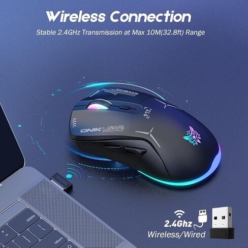Wireless Gaming Mouse, 4800 DPI Wired/Wireless Gamer Mouse, Dual-Mode Computer Mouse Rechargeable 6 Buttons Reliable Power Capacity and RGB Backlight for PC/Mac/Laptop in Kuwait