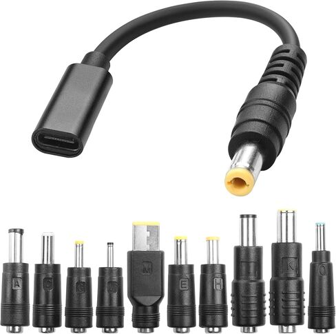 YAODHAOD USB to DC Adapters Cable, Type-C Female to DC PD 65W Power Charging Cable, Barrel PD Trigger Cable (4.9ft) with 10 Connector Power Plug Kit fit for Laptop (16cm) in Kuwait