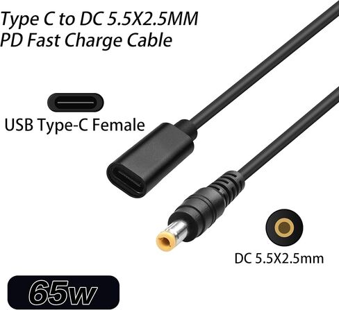 YAODHAOD USB to DC Adapters Cable, Type-C Female to DC PD 65W Power Charging Cable, Barrel PD Trigger Cable (4.9ft) with 10 Connector Power Plug Kit fit for Laptop (16cm) in Kuwait