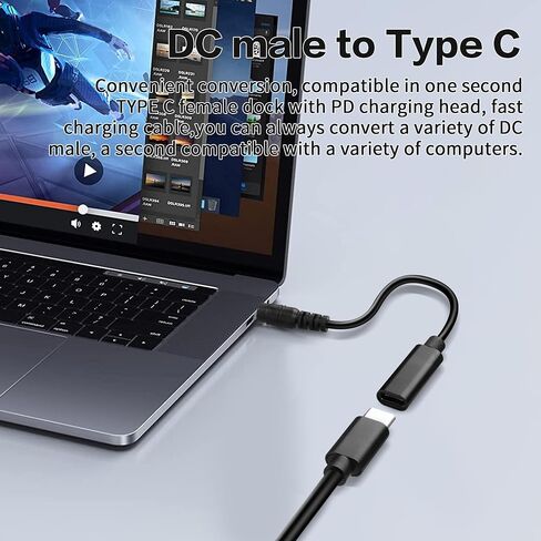 YAODHAOD USB to DC Adapters Cable, Type-C Female to DC PD 65W Power Charging Cable, Barrel PD Trigger Cable (4.9ft) with 10 Connector Power Plug Kit fit for Laptop (16cm) in Kuwait