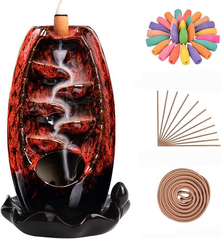 SOLEJAZZ Backflow Incense Burner Waterfall Incense Holder Ceramic with 120 Incense Cones & 30 Incense Sticks for Home Office Yoga Aromatcherapy Ornamen, Navy in Saudi Arabia