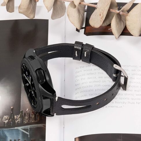 TOYOUTHS Compatible with Samsung Galaxy Watch 7/FE/6/5/4/Active 2 40mm 44mm Band, 20mm Leather Strap for Galaxy Watch 6 Classic 43mm 47mm/Watch 5 Pro 45mm/Watch 4 Classic/Watch 3 41mm Bands, Black in Kuwait