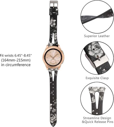 TOYOUTHS Compatible with Samsung Galaxy Watch 7/FE/6/5/4/Active 2 40mm 44mm Band, 20mm Leather Strap for Galaxy Watch 6 Classic 43mm 47mm/Watch 5 Pro 45mm/Watch 4 Classic/Watch 3 41mm Bands, Black in Kuwait