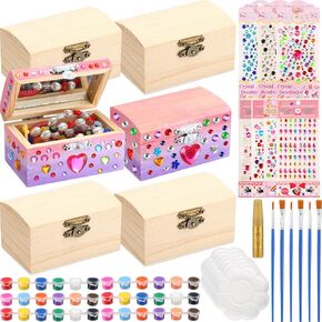 Kigley 6 Sets Valentines Day Crafts DIY Wood Jewelry Box to Paint Your Own Unfinished Heart Boxes Arts and Craft Paint Kits for Ages 3-12 Year Old Girls Boys Kids Craft Gifts