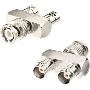 2-Pack BNC Male Jack to Dual Female Splitter, Brass Body, 50 Ohm