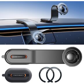 Flexible Magnetic Car Phone Mount - Car Phone Holder Mount with 2 Bases, 2 Metal Rings - Car Mount for iPhone 16 Pro Max and Android Smartphone - Dashboard Cell Phone Holder for Car
