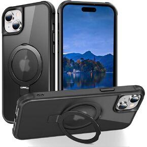 CoolBELL Phone Case for iPhone 15 Plus 6.7 Inches with Strengthened Magnetic Ring Stand Translucent Back Cover [Compatible with Magsafe] Military-Grade Protection Cases for Men Women (Wine Red)