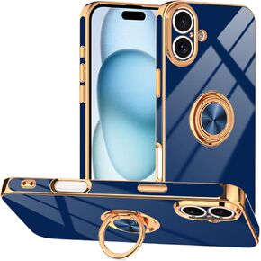 Tnarru Designed for iPhone 16 Plus Case with Magnetic Ring Holder, Electroplated TPU Cover 360° Rotatable Kickstand Support Magnetic Car Mount Protective Phone Case for iPhone 16 Plus Purple