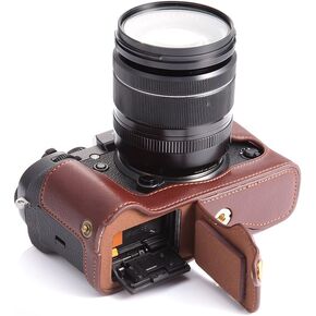 X-T2 X-T3 Case, BolinUS Handmade Genuine Real Leather Half Camera Case Bag Cover for Fujifilm X-T2 Fuji XT2 Bottom Opening Version Hand Strap -Black