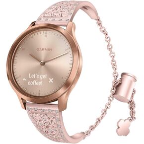 22mm Women Watchband Compatible with Fossil Gen 5 Julianna , Bling Diamond Stainless Steel Watch Band Quick Release Adjustable Strap Jewelry Bracelets Wristband for Gen 5 Julianna (Rose pink)