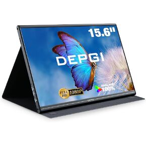 DEPGI QLED Portable Monitor 15.6" 1080P FHD Computer Display with 95% NTSC, DCI-P3 95% HDR IPS Screen, 1ms, Type-C & HDMI, Stereo Speaker, Frameless Monitor for Laptop PC Phone Xbox Switch