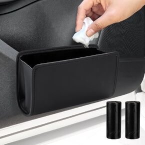 Accmor Car Trash Can, Collapsible Leather Vehicle Trash Bin Car Dustbin Garbage Organizer Holder with 2 Rolls Trash Bag, Foldable Hanging Mini Cars Storage Bag Container for Auto, SUV (Black)