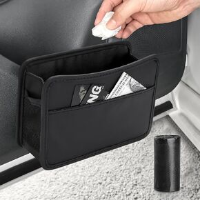 Accmor Car Trash Can, Collapsible Leather Vehicle Trash Bin Car Dustbin Garbage Organizer Holder with 2 Rolls Trash Bag, Foldable Hanging Mini Cars Storage Bag Container for Auto, SUV (Black)