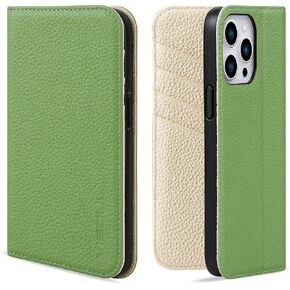 VISOUL Pebbled Genuine Leather Case for iPhone 14 Pro Max Wallet Case with Card Holder for Men and Women, Magnetic Flip Folio Cover with Stand for iPhone 14 Pro Max (6.7")(Purple+Light Purple)