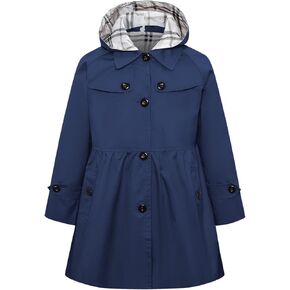 Betusline Girl's Trench Coat, Single Breasted Windbreaker Hoodie Jacket Dress Coat Outerwear for Girl,1# Light Blue,13-14 Years = Tag 170