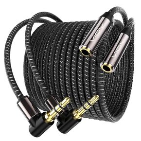 VIOY Headphone Extension Cable 10FT(2 pack), 3.5 mm Audio Extension Cable-Aux Cord Extender 90-Degree Right Angle Male to Female Stereo Audio Cable Nylon Braided for Smartphones, Tablets, Media Player