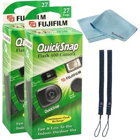 Fujifilm QuickSnap Flash 400 Disposable 35mm Camera • 4 Pack • 4 Hand Straps • 2 BluebirdSales Microfiber Cloth